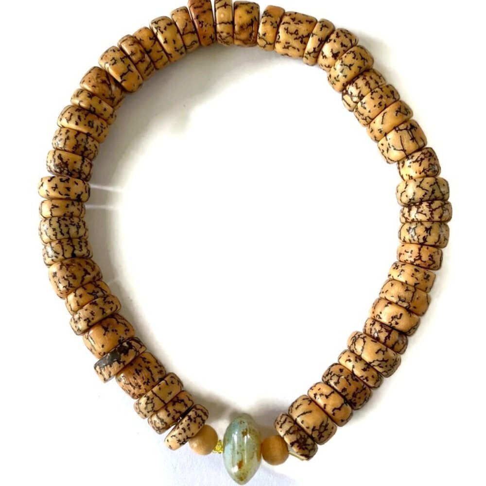 As Low As $2 Czech Green Picasso & Nut Temporary Bracelet Beads